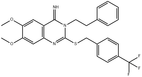 6,7-DIMETHOXY-3-PHENETHYL-2-([4-(TRIFLUOROMETHYL)BENZYL]SULFANYL)-4(3H)-QUINAZOLINIMINE Struktur