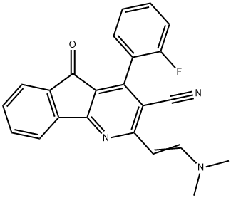 2-[(E)-2-(DIMETHYLAMINO)ETHENYL]-4-(2-FLUOROPHENYL)-5-OXO-5H-INDENO[1,2-B]PYRIDINE-3-CARBONITRILE Struktur