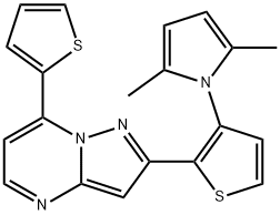 2-[3-(2,5-DIMETHYL-1H-PYRROL-1-YL)-2-THIENYL]-7-(2-THIENYL)PYRAZOLO[1,5-A]PYRIMIDINE Struktur