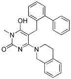 5-BIPHENYL-2-YLMETHYL-4-(3,4-DIHYDRO-1H-ISOQUINOLIN-2-YL)-6-HYDROXY-1-METHYL-1H-PYRIMIDIN-2-ONE Struktur