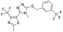 2-METHYL-5-[3-[[3-(TRIFLUOROMETHYL)BENZYL]THIO]-4-METHYLTRIAZOL-5-YL]-4-(TRIFLUOROMETHYL)THIAZOLE Struktur