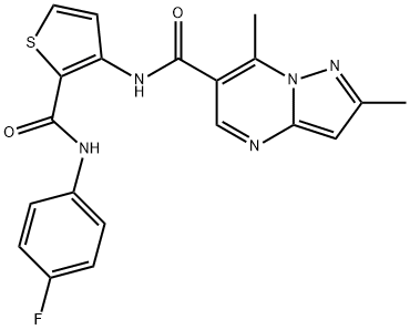 N-(2-[(4-FLUOROANILINO)CARBONYL]-3-THIENYL)-2,7-DIMETHYLPYRAZOLO[1,5-A]PYRIMIDINE-6-CARBOXAMIDE Struktur