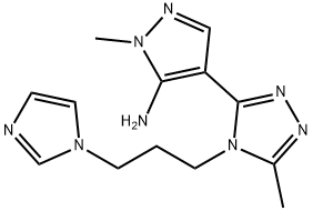 4-(4-[3-(1H-IMIDAZOL-1-YL)PROPYL]-5-METHYL-4H-1,2,4-TRIAZOL-3-YL)-1-METHYL-1H-PYRAZOL-5-AMINE Struktur