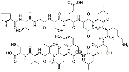 H-PRO-THR-GLY-SER-GLU-ASN-LEU-LYS-SER-LEU-TYR-ASN-THR-VAL-CYS-OH Struktur