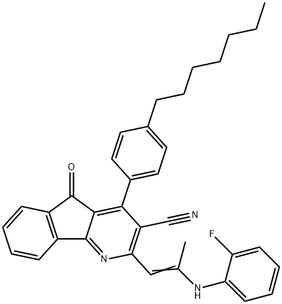 2-[(E)-2-(2-FLUOROANILINO)-1-PROPENYL]-4-(4-HEPTYLPHENYL)-5-OXO-5H-INDENO[1,2-B]PYRIDINE-3-CARBONITRILE Struktur