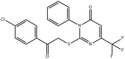 2-([2-(4-CHLOROPHENYL)-2-OXOETHYL]SULFANYL)-3-PHENYL-6-(TRIFLUOROMETHYL)-4(3H)-PYRIMIDINONE Struktur