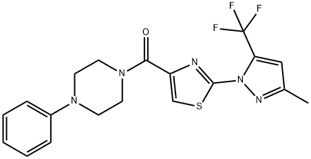 (2-[3-METHYL-5-(TRIFLUOROMETHYL)-1H-PYRAZOL-1-YL]-1,3-THIAZOL-4-YL)(4-PHENYLPIPERAZINO)METHANONE Struktur