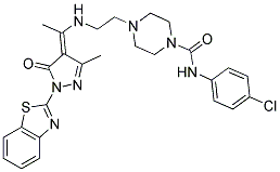 (E)-4-(2-(1-(1-(BENZO[D]THIAZOL-2-YL)-3-METHYL-5-OXO-1H-PYRAZOL-4(5H)-YLIDENE)ETHYLAMINO)ETHYL)-N-(4-CHLOROPHENYL)PIPERAZINE-1-CARBOXAMIDE Struktur