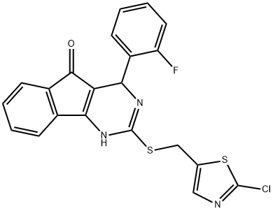 2-([(2-CHLORO-1,3-THIAZOL-5-YL)METHYL]SULFANYL)-4-(2-FLUOROPHENYL)-1,4-DIHYDRO-5H-INDENO[1,2-D]PYRIMIDIN-5-ONE Struktur