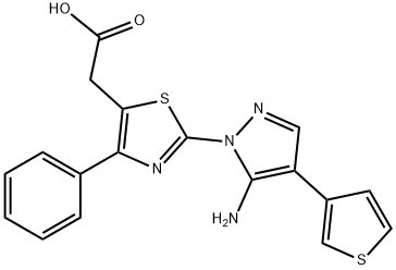 2-(2-[5-AMINO-4-(3-THIENYL)-1H-PYRAZOL-1-YL]-4-PHENYL-1,3-THIAZOL-5-YL)ACETIC ACID Struktur