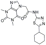 N-(5-CYCLOHEXYL-1,3,4-THIADIAZOL-2-YL)-2-(1,3-DIMETHYL-2,6-DIOXO-1,2,3,6-TETRAHYDRO-7H-PURIN-7-YL)ACETAMIDE Struktur