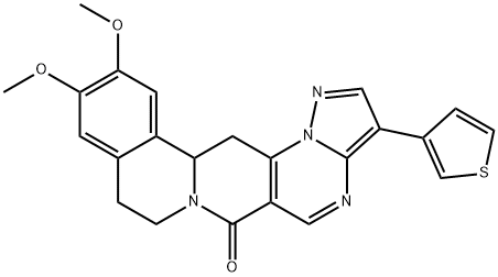 11,12-DIMETHOXY-3-(3-THIENYL)-8,9,13B,14-TETRAHYDRO-6H-PYRAZOLO[5'',1'':2',3']PYRIMIDO[4',5':4,5]PYRIDO[2,1-A]ISOQUINOLIN-6-ONE Struktur