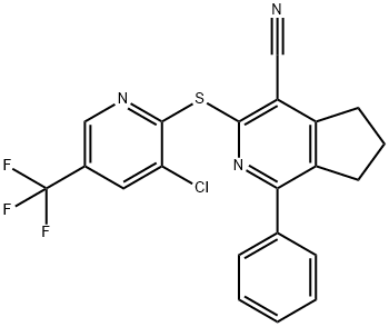 3-([3-CHLORO-5-(TRIFLUOROMETHYL)-2-PYRIDINYL]SULFANYL)-1-PHENYL-6,7-DIHYDRO-5H-CYCLOPENTA[C]PYRIDINE-4-CARBONITRILE Struktur