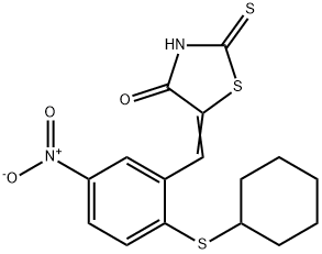 5-([2-(CYCLOHEXYLSULFANYL)-5-NITROPHENYL]METHYLENE)-2-THIOXO-1,3-THIAZOLAN-4-ONE Struktur