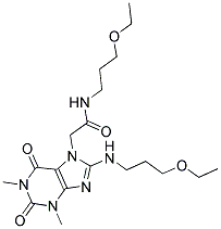 N-(3-ETHOXYPROPYL)-2-(8-(3-ETHOXYPROPYLAMINO)-1,3-DIMETHYL-2,6-DIOXO-1,2,3,6-TETRAHYDROPURIN-7-YL)ACETAMIDE Struktur