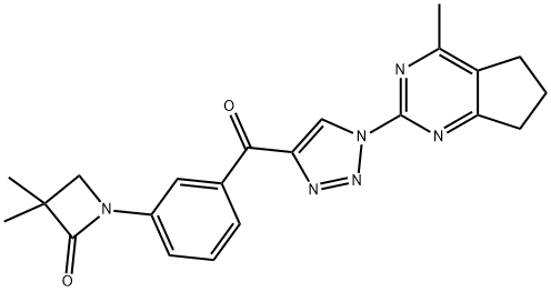 3,3-DIMETHYL-1-(3-([1-(4-METHYL-6,7-DIHYDRO-5H-CYCLOPENTA[D]PYRIMIDIN-2-YL)-1H-1,2,3-TRIAZOL-4-YL]CARBONYL)PHENYL)-2-AZETANONE Struktur