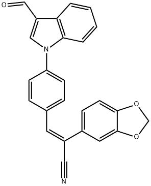 (E)-2-(1,3-BENZODIOXOL-5-YL)-3-[4-(3-FORMYL-1H-INDOL-1-YL)PHENYL]-2-PROPENENITRILE Struktur