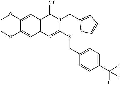 6,7-DIMETHOXY-3-(2-THIENYLMETHYL)-2-([4-(TRIFLUOROMETHYL)BENZYL]SULFANYL)-4(3H)-QUINAZOLINIMINE Struktur