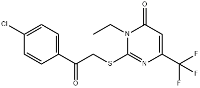 2-([2-(4-CHLOROPHENYL)-2-OXOETHYL]SULFANYL)-3-ETHYL-6-(TRIFLUOROMETHYL)-4(3H)-PYRIMIDINONE Struktur