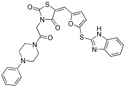 (E)-5-((5-(1H-BENZO[D]IMIDAZOL-2-YLTHIO)FURAN-2-YL)METHYLENE)-3-(2-OXO-2-(4-PHENYLPIPERAZIN-1-YL)ETHYL)THIAZOLIDINE-2,4-DIONE Struktur