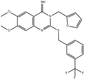 3-(2-FURYLMETHYL)-6,7-DIMETHOXY-2-([3-(TRIFLUOROMETHYL)BENZYL]SULFANYL)-4(3H)-QUINAZOLINIMINE Struktur