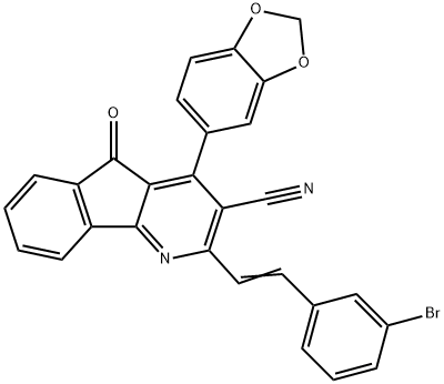 4-(1,3-BENZODIOXOL-5-YL)-2-[(E)-2-(3-BROMOPHENYL)ETHENYL]-5-OXO-5H-INDENO[1,2-B]PYRIDINE-3-CARBONITRILE Struktur