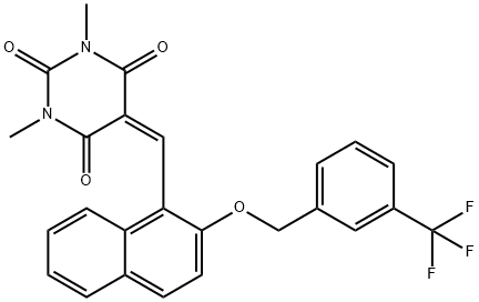 1,3-DIMETHYL-5-[(2-([3-(TRIFLUOROMETHYL)BENZYL]OXY)-1-NAPHTHYL)METHYLENE]-2,4,6(1H,3H,5H)-PYRIMIDINETRIONE Struktur