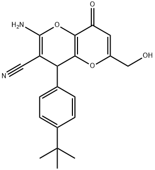 2-AMINO-4-[4-(TERT-BUTYL)PHENYL]-6-(HYDROXYMETHYL)-8-OXO-4,8-DIHYDROPYRANO[3,2-B]PYRAN-3-CARBONITRILE Struktur