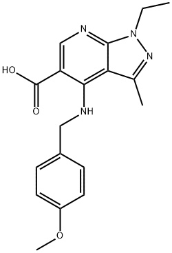 1-ETHYL-4-[(4-METHOXYBENZYL)AMINO]-3-METHYL-1H-PYRAZOLO[3,4-B]PYRIDINE-5-CARBOXYLIC ACID Struktur