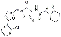 N-((5Z)-5-{[5-(2-CHLOROPHENYL)-2-FURYL]METHYLENE}-4-OXO-2-THIOXO-1,3-THIAZOLIDIN-3-YL)-4,5,6,7-TETRAHYDRO-1-BENZOTHIOPHENE-3-CARBOXAMIDE Struktur