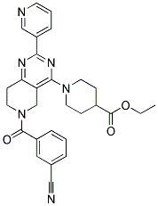 1-[6-(3-CYANO-BENZOYL)-2-PYRIDIN-3-YL-5,6,7,8-TETRAHYDRO-PYRIDO[4,3-D]PYRIMIDIN-4-YL]-PIPERIDINE-4-CARBOXYLIC ACID ETHYL ESTER Struktur