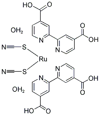 BIS(2,2'-BIPYRIDINE-4,4'-DICARBOXYLIC ACID)BIS(THIOCYANATO)RUTHENIUM(II) DIHYDRATE Struktur