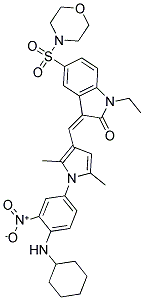 (Z)-3-((1-(4-(CYCLOHEXYLAMINO)-3-NITROPHENYL)-2,5-DIMETHYL-1H-PYRROL-3-YL)METHYLENE)-1-ETHYL-5-(MORPHOLINOSULFONYL)INDOLIN-2-ONE Struktur