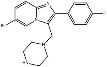 6-BROMO-2-(4-FLUORO-PHENYL)-3-PIPERAZIN-1-YLMETHYL-IMIDAZO[1,2-A]PYRIDINE Struktur