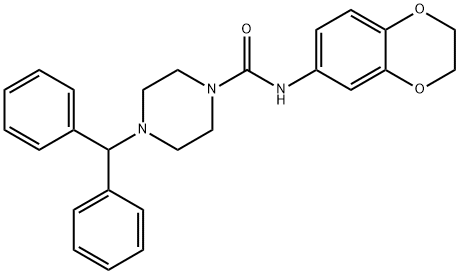 4-BENZHYDRYL-N-(2,3-DIHYDRO-1,4-BENZODIOXIN-6-YL)TETRAHYDRO-1(2H)-PYRAZINECARBOXAMIDE Struktur