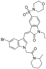 (Z)-3-((5-BROMO-1-(2-(2-METHYLPIPERIDIN-1-YL)-2-OXOETHYL)-1H-INDOL-3-YL)METHYLENE)-1-ETHYL-5-(MORPHOLINOSULFONYL)INDOLIN-2-ONE Struktur