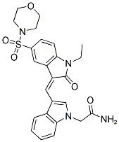 (Z)-2-(3-((1-ETHYL-5-(MORPHOLINOSULFONYL)-2-OXOINDOLIN-3-YLIDENE)METHYL)-1H-INDOL-1-YL)ACETAMIDE Struktur