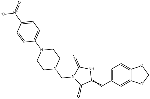 5-(1,3-BENZODIOXOL-5-YLMETHYLENE)-3-([4-(4-NITROPHENYL)PIPERAZINO]METHYL)-2-THIOXOTETRAHYDRO-4H-IMIDAZOL-4-ONE Struktur