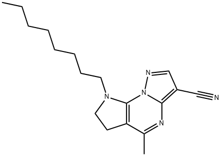 5-METHYL-8-OCTYL-7,8-DIHYDRO-6H-PYRAZOLO[1,5-A]PYRROLO[3,2-E]PYRIMIDINE-3-CARBONITRILE Struktur