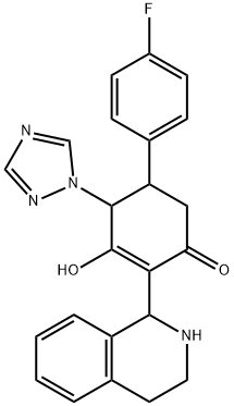 5-(4-FLUOROPHENYL)-3-HYDROXY-2-(1,2,3,4-TETRAHYDRO-1-ISOQUINOLINYL)-4-(1H-1,2,4-TRIAZOL-1-YL)-2-CYCLOHEXEN-1-ONE Struktur