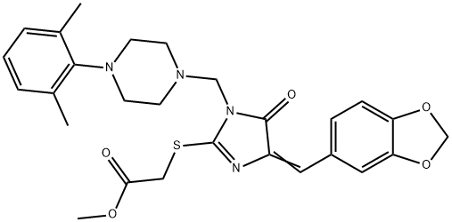 METHYL 2-[(4-(1,3-BENZODIOXOL-5-YLMETHYLENE)-1-([4-(2,6-DIMETHYLPHENYL)PIPERAZINO]METHYL)-5-OXO-4,5-DIHYDRO-1H-IMIDAZOL-2-YL)SULFANYL]ACETATE Struktur