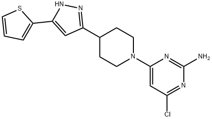 4-CHLORO-6-(4-[5-(2-THIENYL)-1H-PYRAZOL-3-YL]PIPERIDINO)-2-PYRIMIDINAMINE Struktur