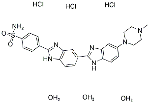 BENZENESULFONAMIDE, 4-[5-(4-METHYL-1-PIPERAZINYL)[2,5'-BI- 1H-BENZIMIDAZOL]-2'-YL]-, TRIHYDROCHLORIDE, TRIHYDRATE Struktur