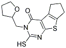 2-MERCAPTO-3-(TETRAHYDROFURAN-2-YLMETHYL)-3,5,6,7-TETRAHYDRO-4H-CYCLOPENTA[4,5]THIENO[2,3-D]PYRIMIDIN-4-ONE Struktur