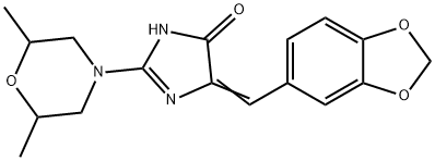 5-(1,3-BENZODIOXOL-5-YLMETHYLENE)-2-(2,6-DIMETHYLMORPHOLINO)-3,5-DIHYDRO-4H-IMIDAZOL-4-ONE Struktur