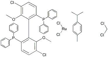 CHLORO[(R)-(+)-5,5'-DICHLORO-6,6'-DIMETHOXY-2,2'-BIS(DIPHENYL-PHOSPHINO)-1,1'-BIPHENYL](P-CYMENE)RUTHENIUM(II) CHLORIDE CH2CL2 ADDUCT Struktur