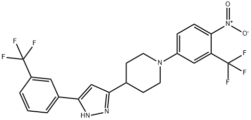 1-[4-NITRO-3-(TRIFLUOROMETHYL)PHENYL]-4-(5-[3-(TRIFLUOROMETHYL)PHENYL]-1H-PYRAZOL-3-YL)PIPERIDINE Struktur