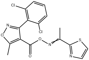 3-(2,6-DICHLOROPHENYL)-5-METHYL-4-[(([(E)-1-(1,3-THIAZOL-2-YL)ETHYLIDENE]AMINO)OXY)CARBONYL]ISOXAZOLE Struktur