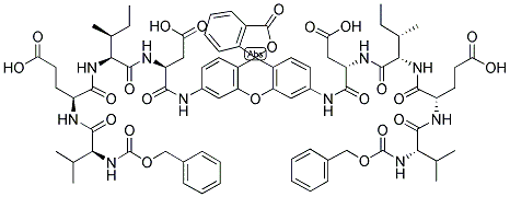 RHODAMINE 110, BIS-(N-CBZ-L-VALYL-L-GLUTAMYL-L- ISOLEUCYL-L-ASPARTIC ACID AMIDE) Struktur