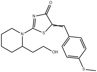 2-[2-(2-HYDROXYETHYL)PIPERIDINO]-5-((E)-[4-(METHYLSULFANYL)PHENYL]METHYLIDENE)-1,3-THIAZOL-4(5H)-ONE Struktur